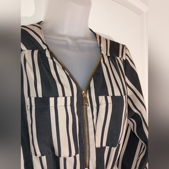 2/$30 J FOR JUSTIFY elegant Striped black and cream color Women's Dress (#22) - Picture 4 of 9